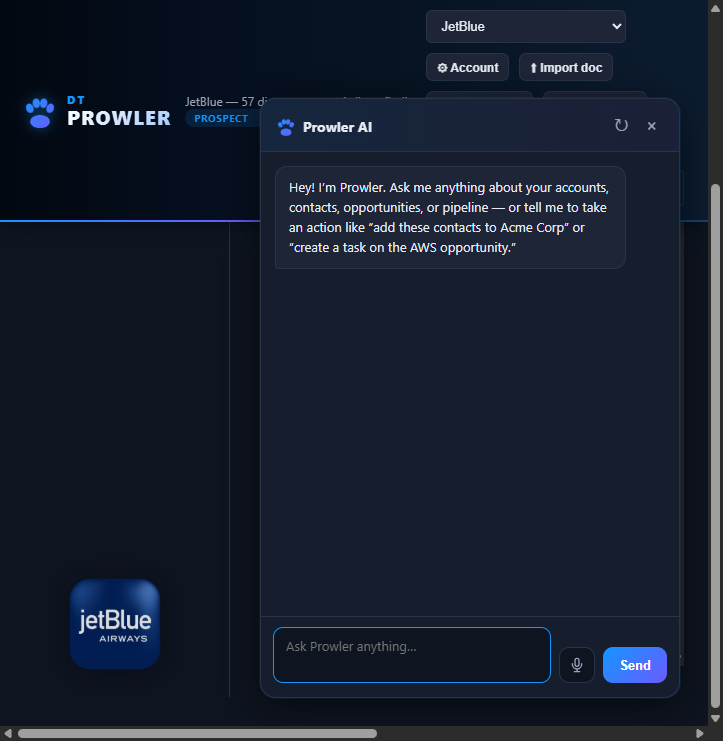 Ask Prowler conversational AI assistant panel